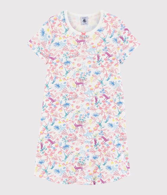 Camicia da notte fantasia giungla bambina in cotone bianco MARSHMALLOW/bianco MULTICO