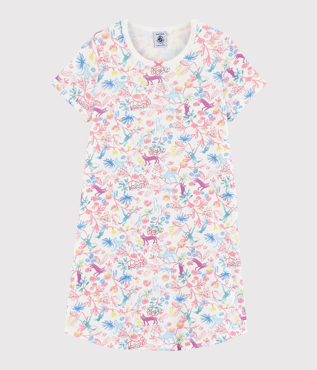 Camicia da notte fantasia giungla bambina in cotone bianco/multicolore