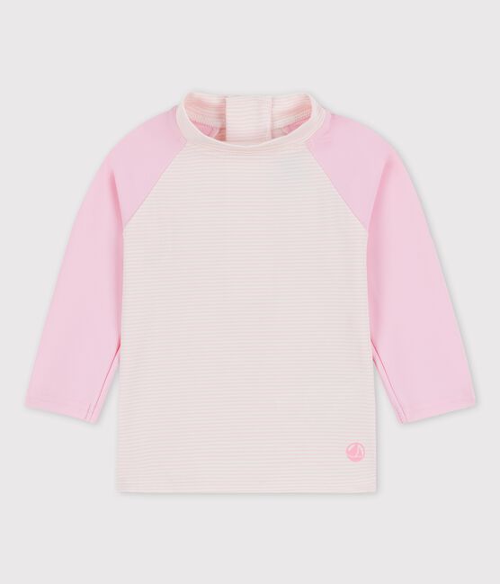 T-shirt anti-UV ecoresponsabile bebè femmina/maschio rosa MINOIS/bianco MARSHMALLOW