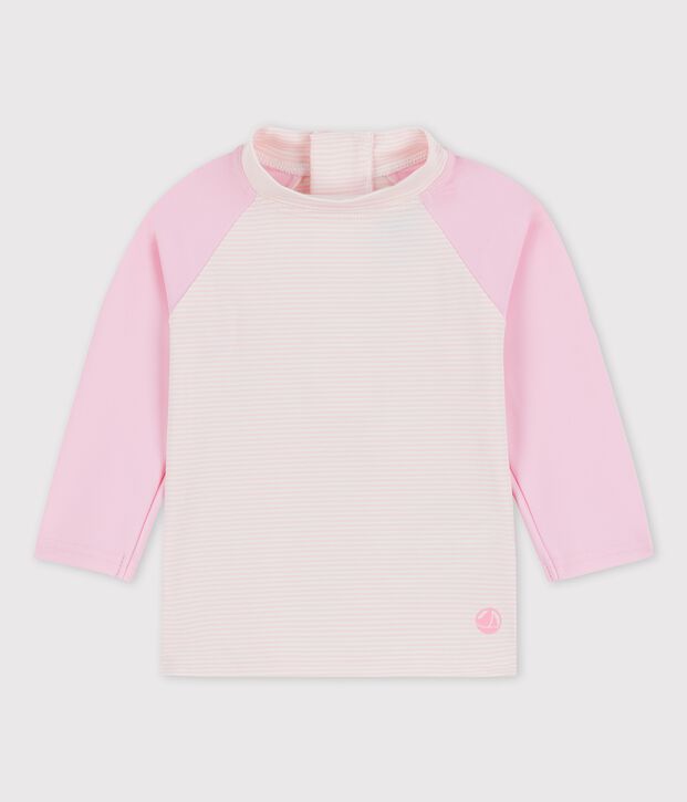 T-shirt anti-UV ecoresponsabile beb&egrave; femmina/maschio rosa/bianco