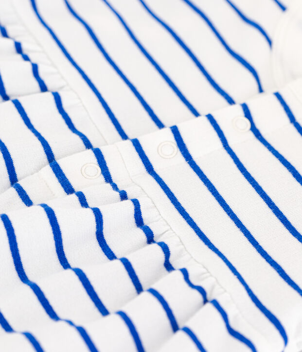 Abito in tessuto felpato beb&egrave; con body integrato bianco/blu
