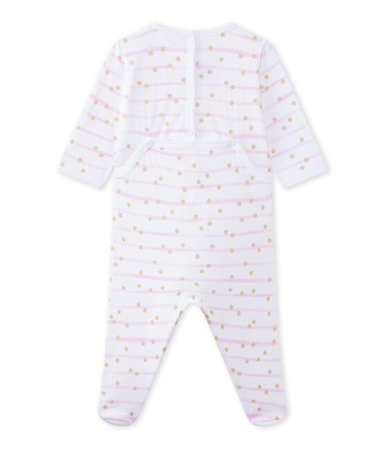 Tutina bebè bambina in tubique rigata bianco ECUME/rosa ROSE/ OR