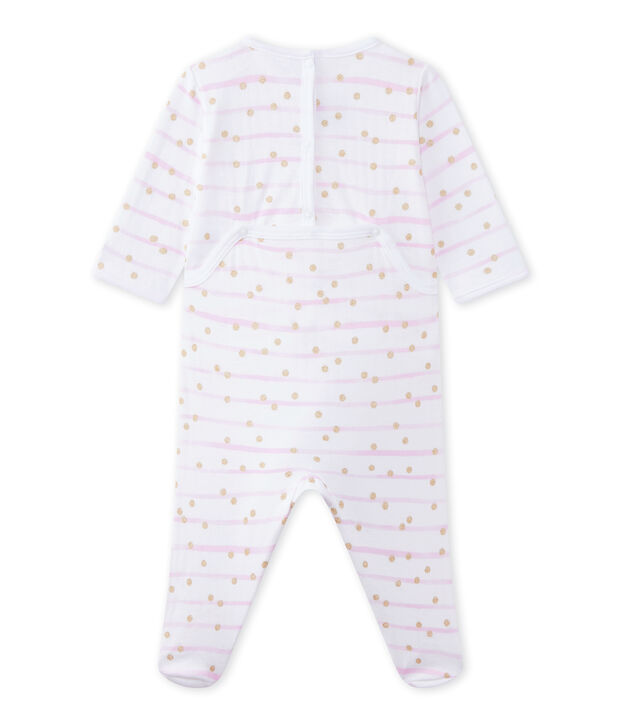 Tutina beb&egrave; bambina in tubique rigata bianco/rosa/giallo