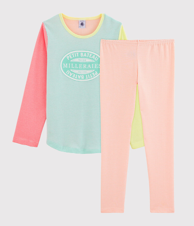 Pigiama bambina a costine bianco/multicolore