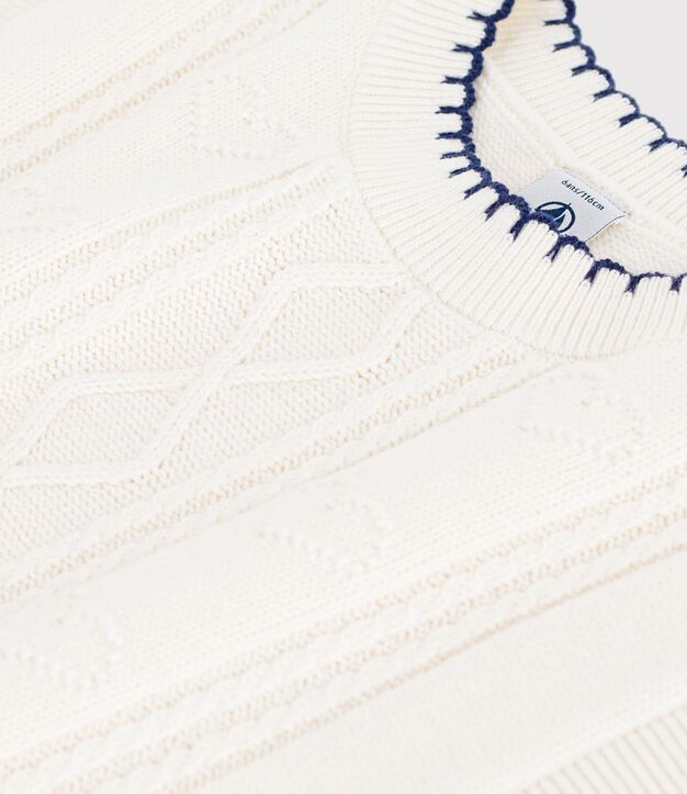 Pullover senza maniche in misto lana e cotone a trecce bambino bianco