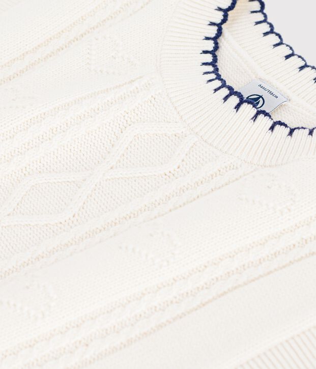 Pullover senza maniche in misto lana e cotone a trecce bambino bianco