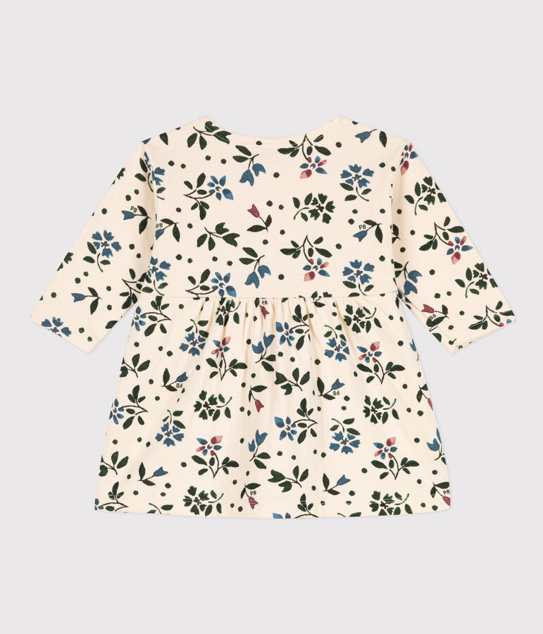 Abito a maniche lunghe beb&egrave; con stampa a fiori in tubique. ecru/multicolore