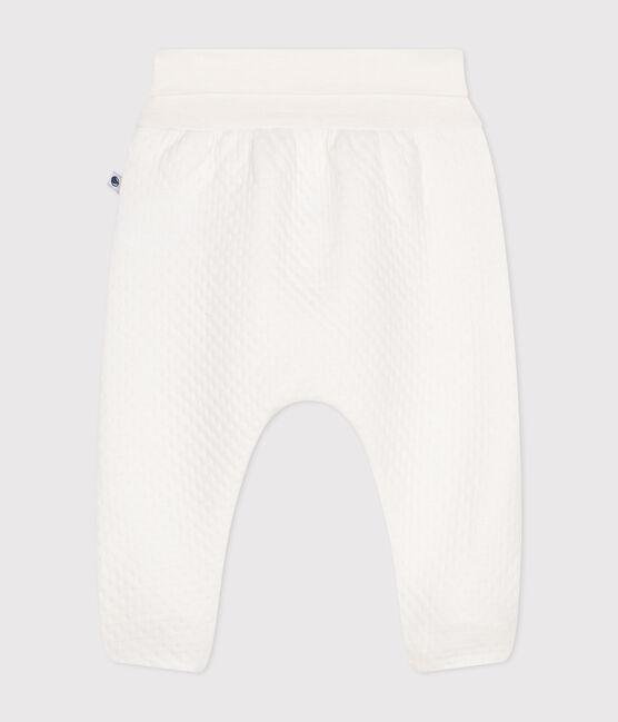 Pantaloni con piedini in tubique trapuntato neonato bianco MARSHMALLOW