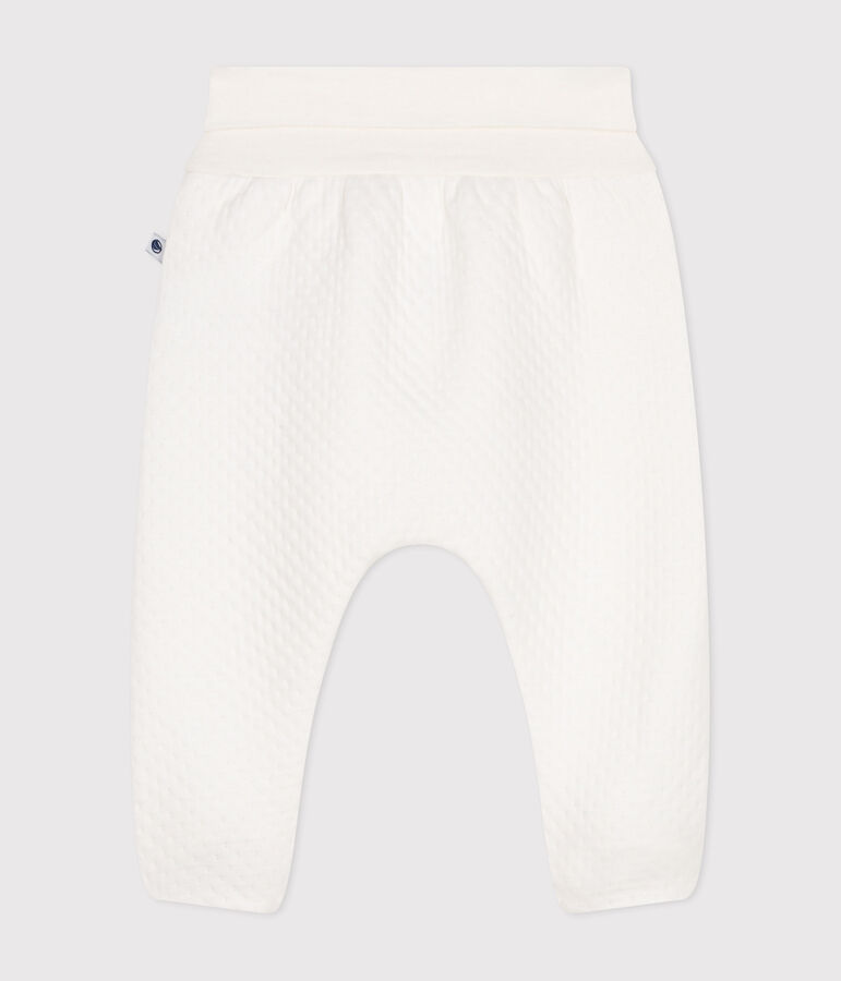 Pantaloni con piedini in tubique trapuntato neonato bianco