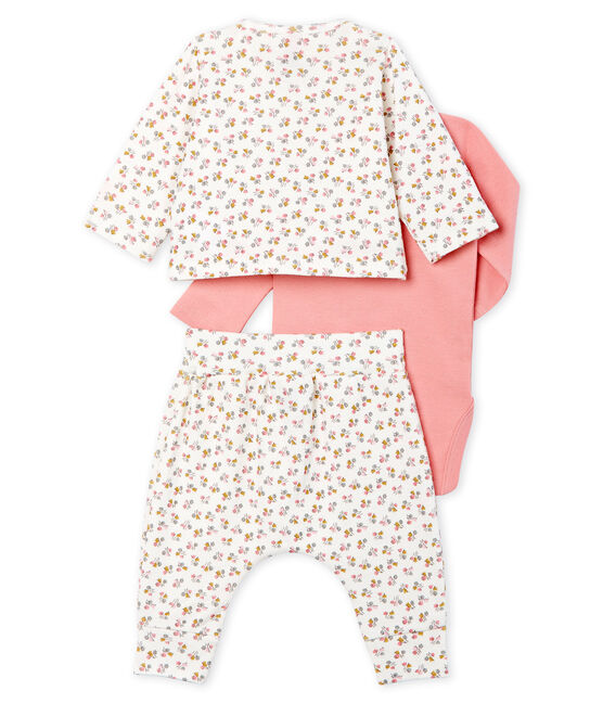 Completo tre pezzi bebè femmina a costine bianco MARSHMALLOW/bianco MULTICO