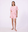 Pigiama corto in cotone con cuore stampato donna
