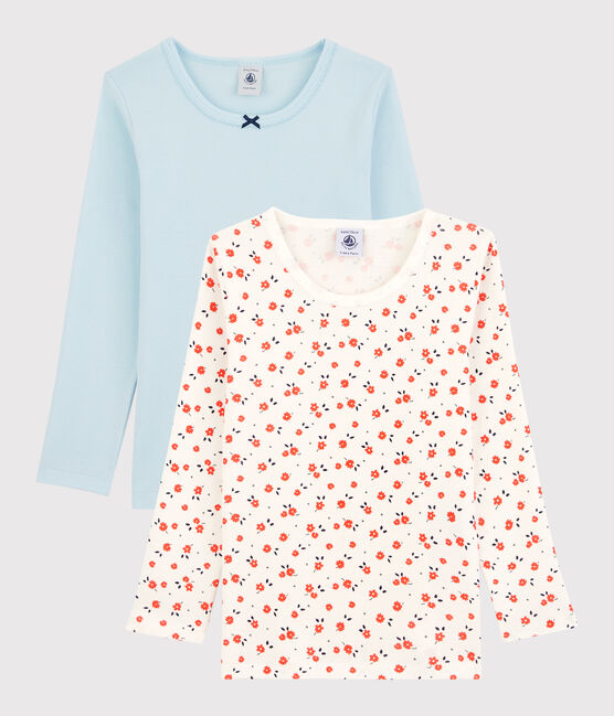 Confezione da 2 t-shirt bambina a maniche lunghe a fiori in cotone biologico variante 1
