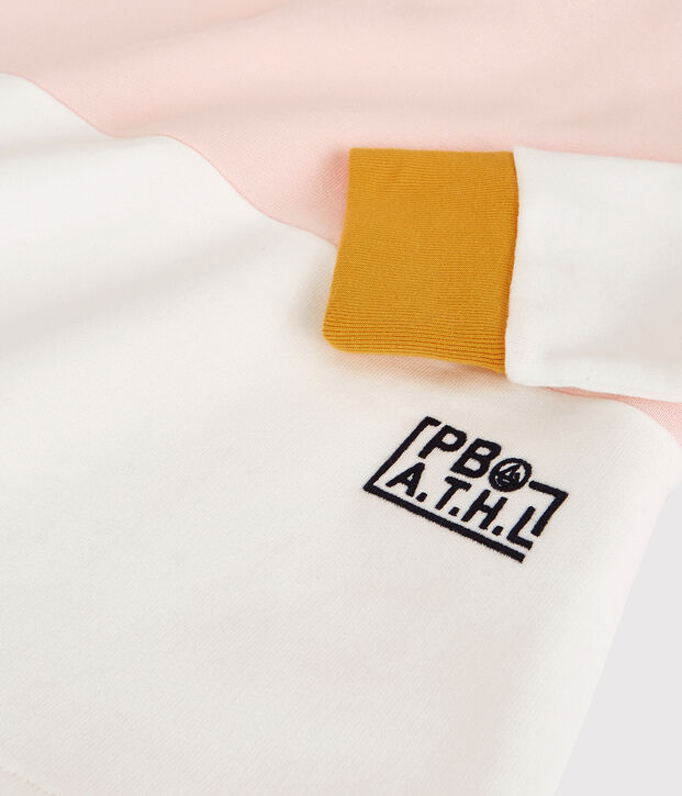 Felpa bambina con cappuccio in molleton rosa/bianco