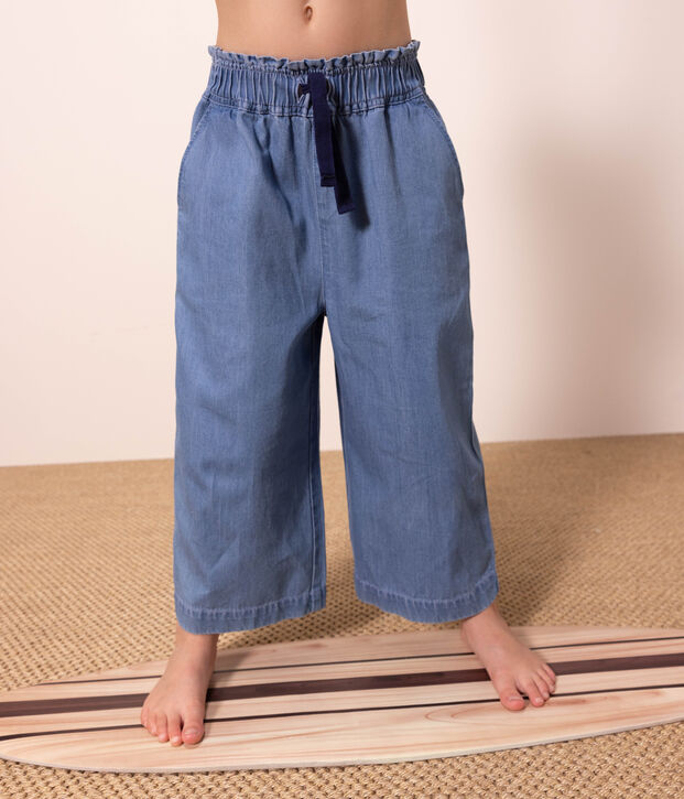 Pantaloni ampi in denim leggero bambina blu