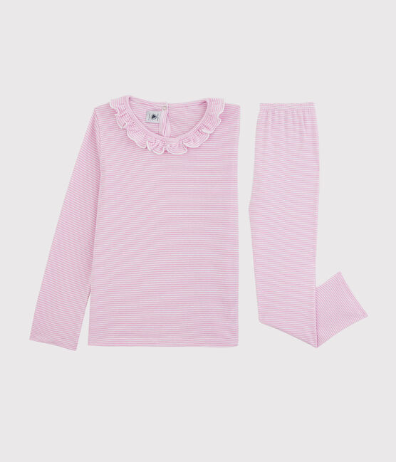 Pigiama a righe bambina in cotone e Lyocell rosa BOHEME/bianco MARSHMALLOW