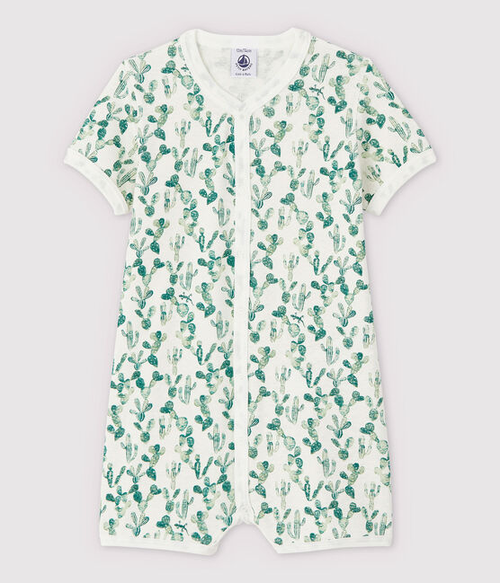 Tutina corta cactus bebè in cotone/lino bianco MARSHMALLOW/bianco MULTICO