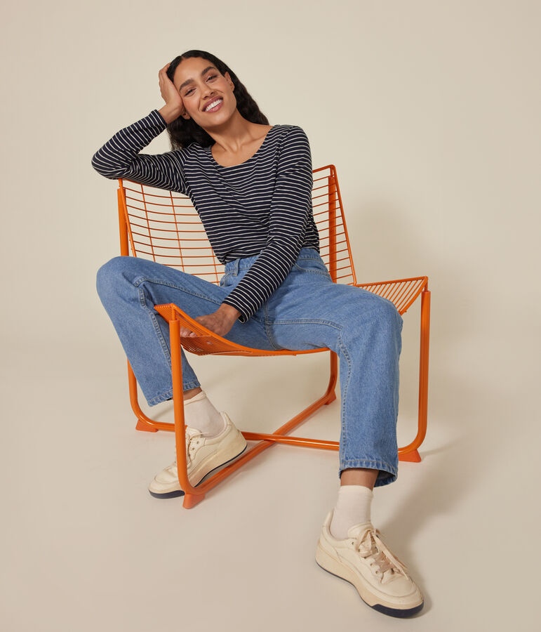 T-shirt Regular a maniche lunghe con scollo rotondo in jersey flamm&eacute; donna SMOKING/ MONTELIMAR