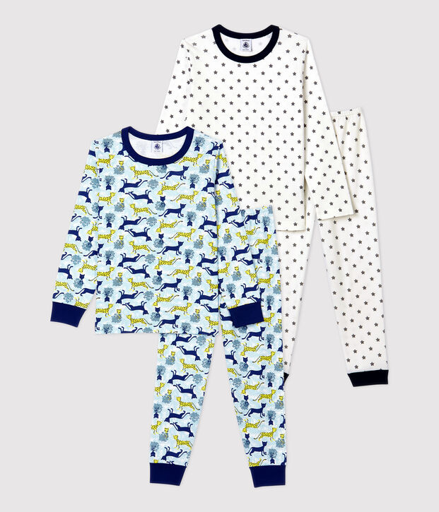 Confezione da 2 pigiami bambino fantasia a stelle e pantere in cotone multicolore