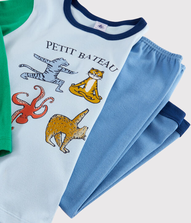 Pigiama animali yoga bambino a costine blu/multicolore