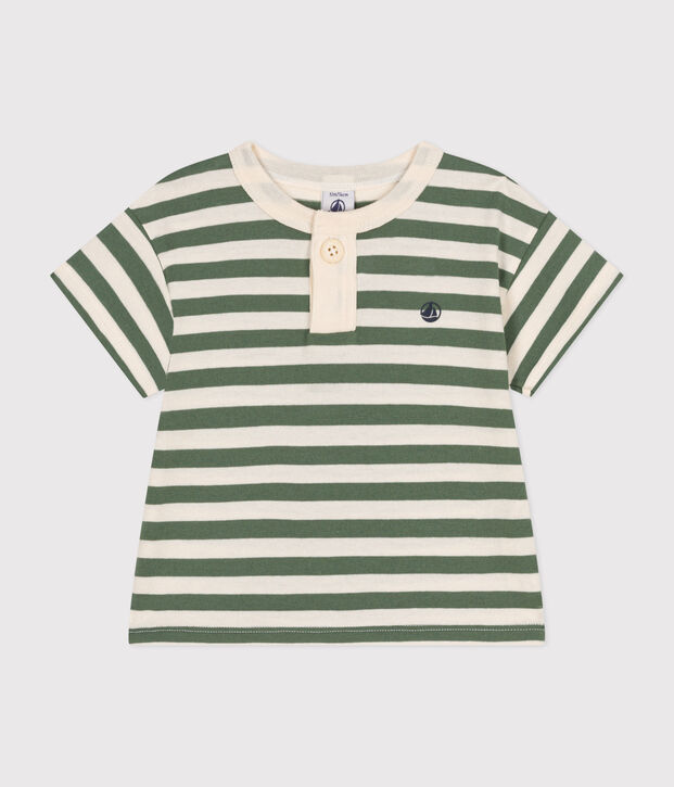 T-shirt beb&egrave; a maniche corte in jersey verde/ecru