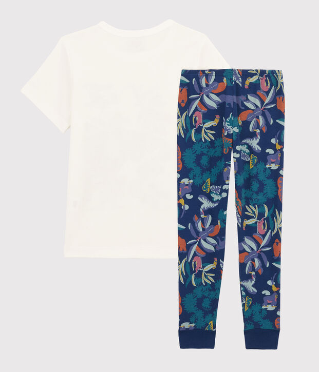 Pigiama giungla bambino a costine blu/multicolore