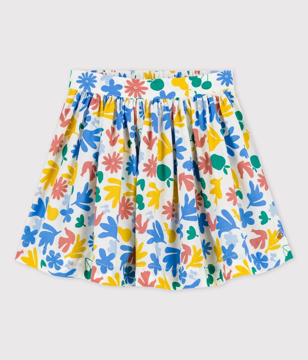 Gonna bambina in popeline fantasia bianco/multicolore