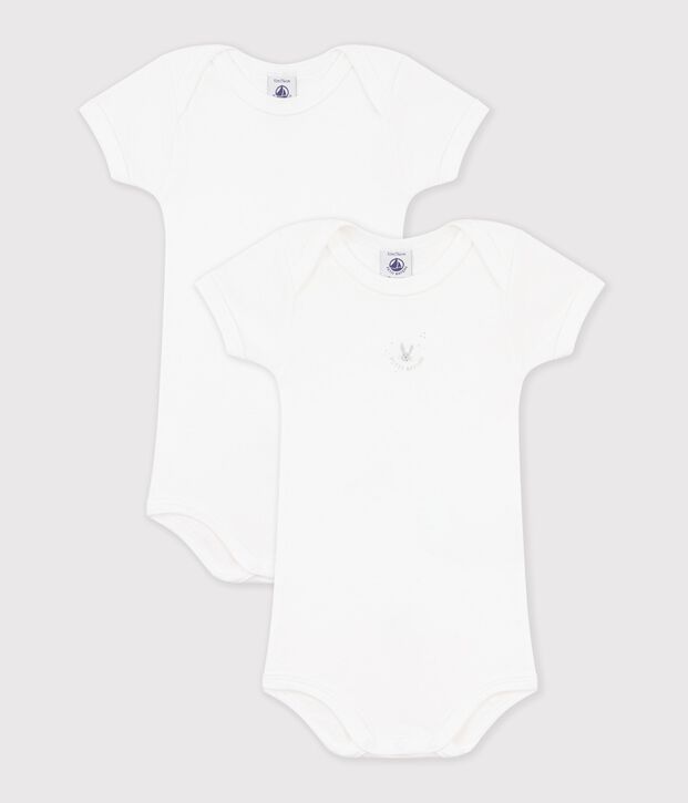Lot de 2 bodies blancs manches courtes b&eacute;b&eacute; multicolore