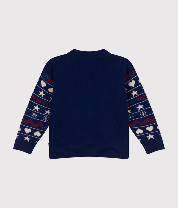 Cardigan in misto lana e cotone lavorato jacquard bambino blu/multicolore