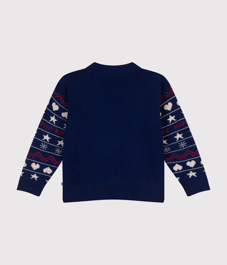 Cardigan in misto lana e cotone lavorato jacquard bambino blu/multicolore