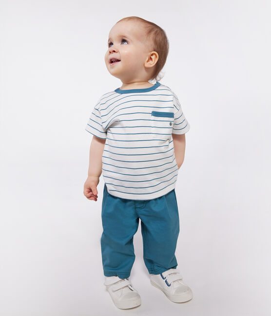 T-shirt a maniche corte in cotone a righe neonato verde MARSHMALLOW/ DRAGONFLY