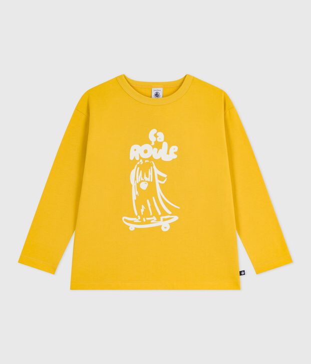 T-shirt a maniche lunghe in cotone con stampa bambina giallo