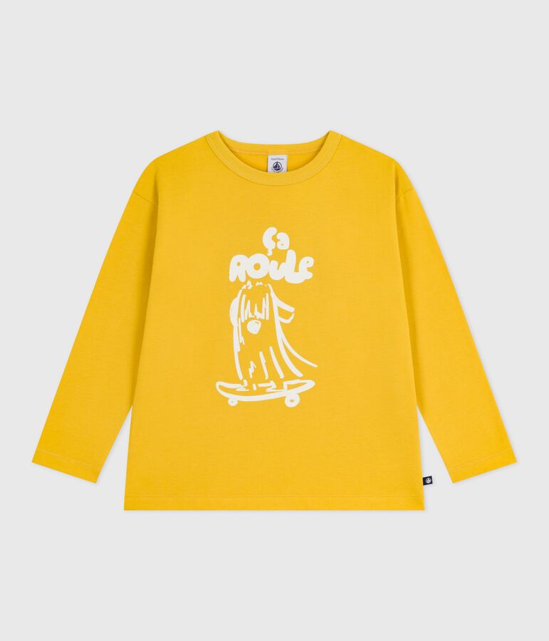 T-shirt a maniche lunghe in cotone con stampa bambina giallo