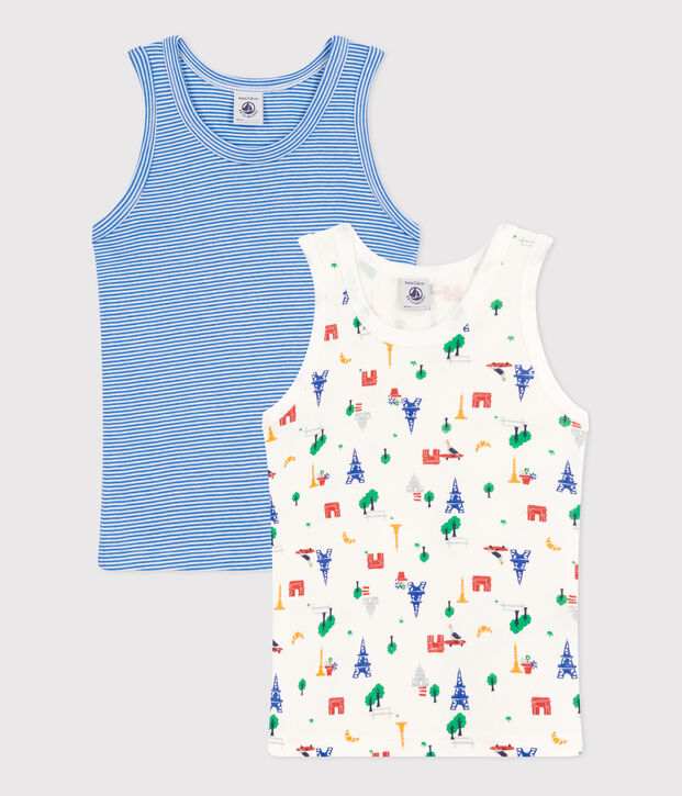 Confezione da 2 canottiere bambino in cotone Parigi multicolore