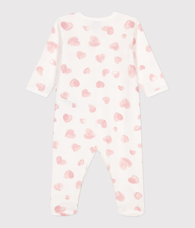 Pigiama in tessuto felpato spazzolato con colletto con stampa a cuori neonato bianco/rosa