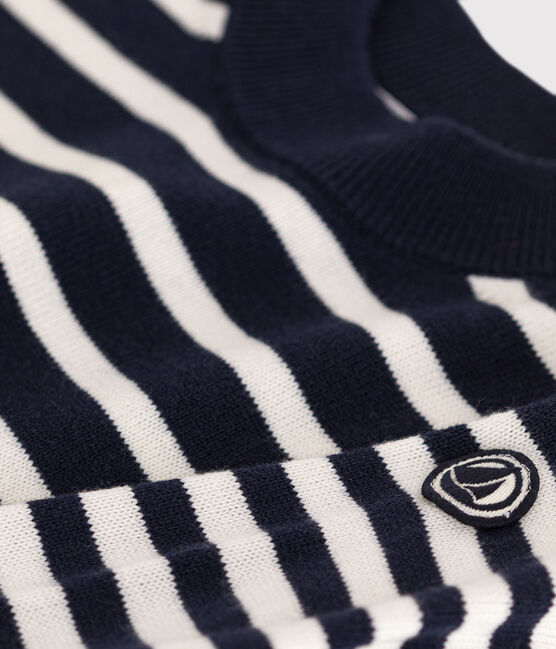 Pullover rigato in lana e cotone bambino blu SMOKING/bianco MARSHMALLOW