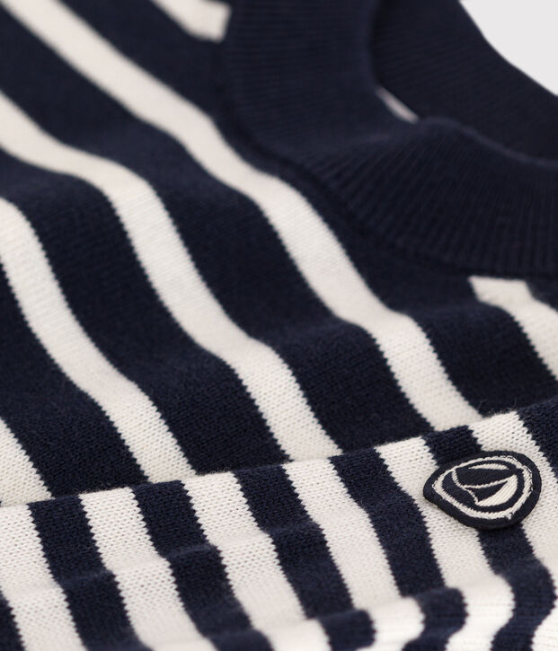 Pullover rigato in lana e cotone bambino blu/bianco