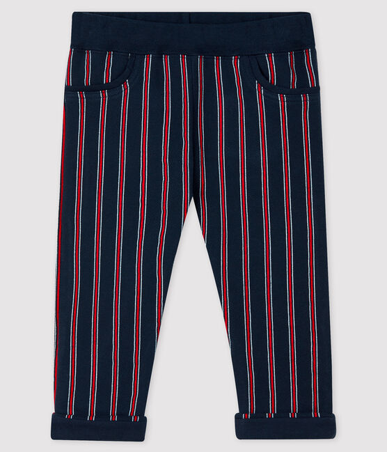 Pantalone bebè maschio in molleton blu SMOKING/bianco MULTICO