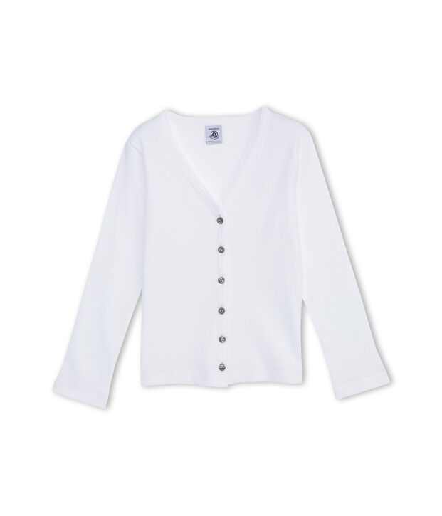 Cardigan bambina tinta unita bianco