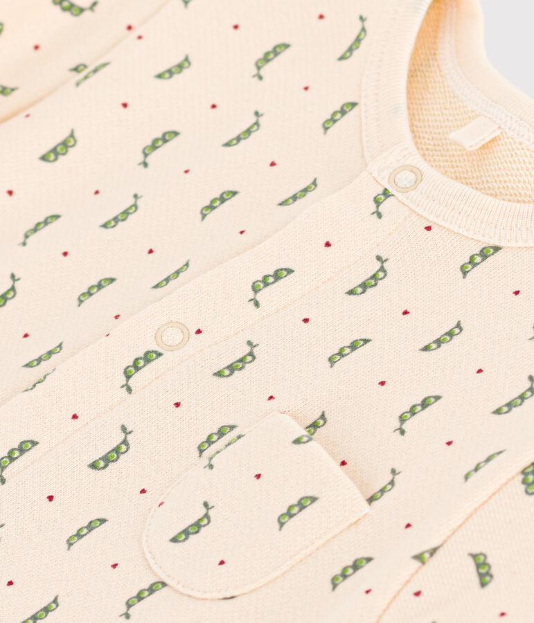 Tutina lunga in tessuto felpato per beb&egrave; ecru/multicolore