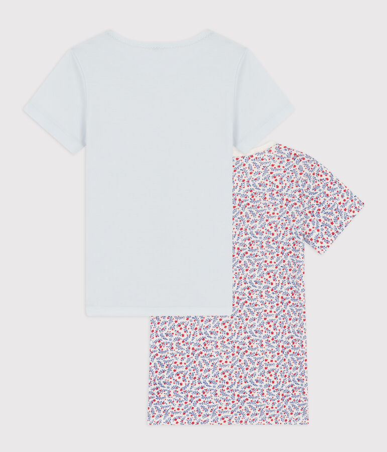 Confezione da 2 t-shirt bambina a maniche corte in cotone a fiori multicolore