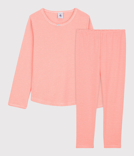Pigiama bambina millerighe in cotone rosa PEACHY/bianco MARSHMALLOW