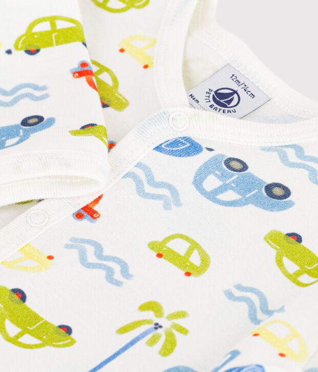 Pigiama senza piedini in cotone con automobili stampate neonato bianco/multicolore