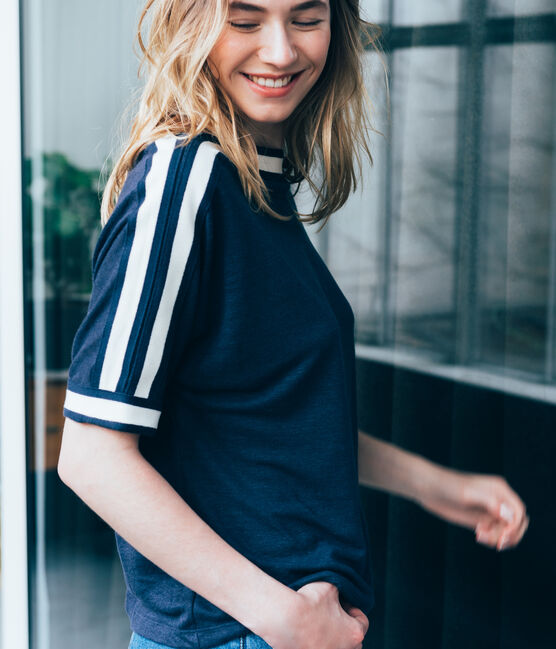 tee-shirtdonna maniche corte in lino blu SMOKING