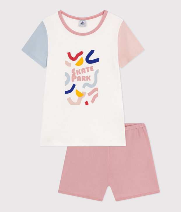 Pigiama shorts a tinta unita in cotone bambino bianco/multicolore