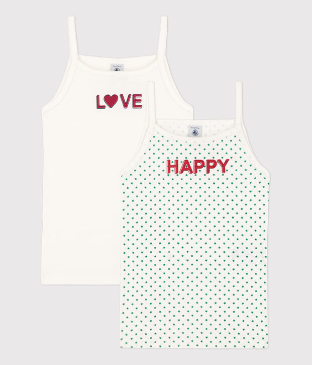 Confezione da 2 canotte con spalline bambina cotone multicolore