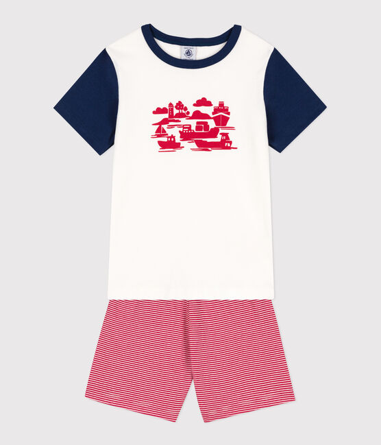 Pigiama corto bambino in cotone Le Havre bianco MARSHMALLOW/bianco MULTICO