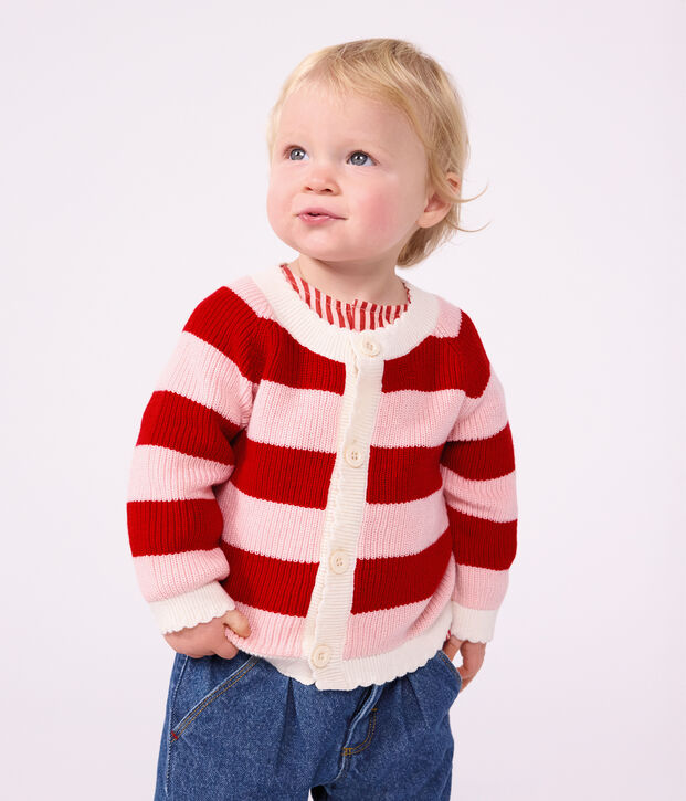 Cardigan in cotone a righe neonato rosa/rosa