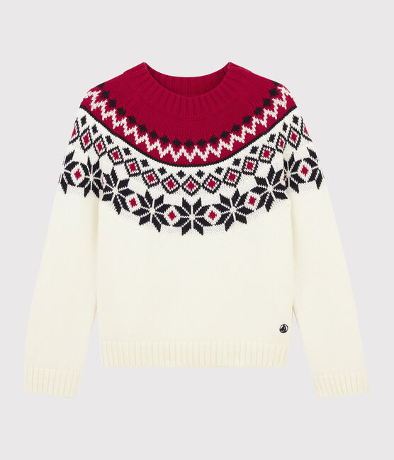 Pullover in lana e cotone bambino bianco MARSHMALLOW/bianco MULTICO