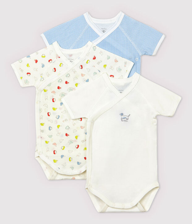 Confezione da 3 body incrociati manica corta beb&egrave; in cotone biologico multicolore