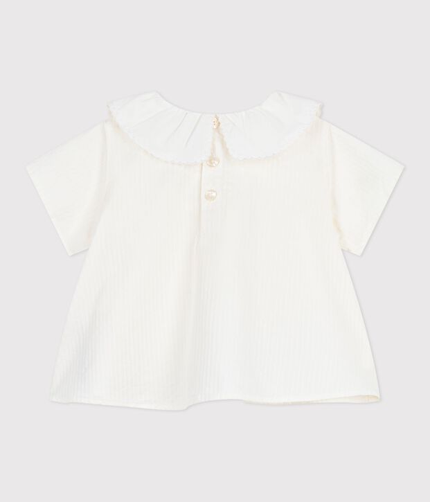 Blusa a maniche corte in popeline di cotone tinta unita neonata bianco